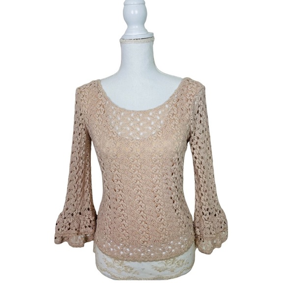 Free People Bell Sleeve Crochet Crop Top - Picture 6 of 11